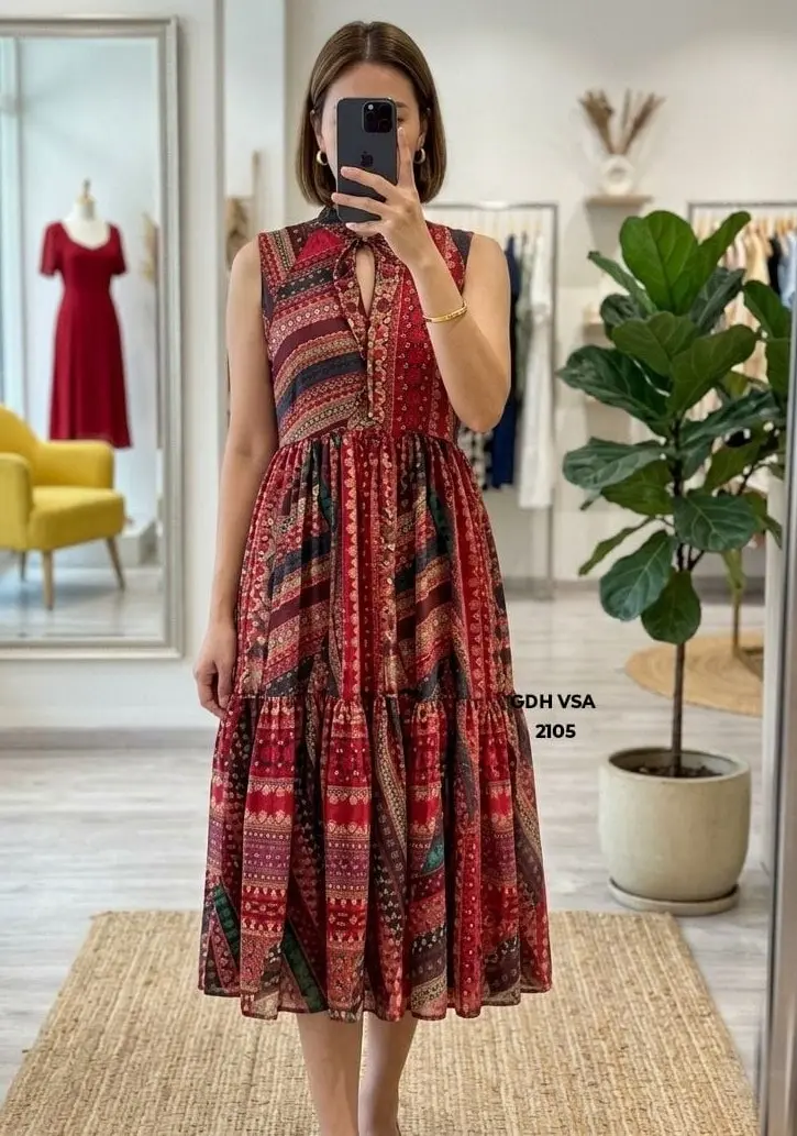 Floral Printed Maxi Dress Red & Black